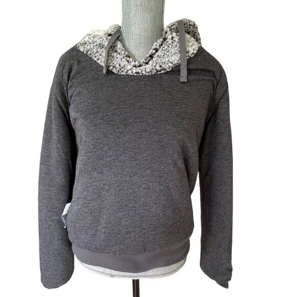 Altar'd State Sherpa Fleece Hoodie Pullover Sweater Gray Small V-Neck Cabincore - Picture 7 of 14